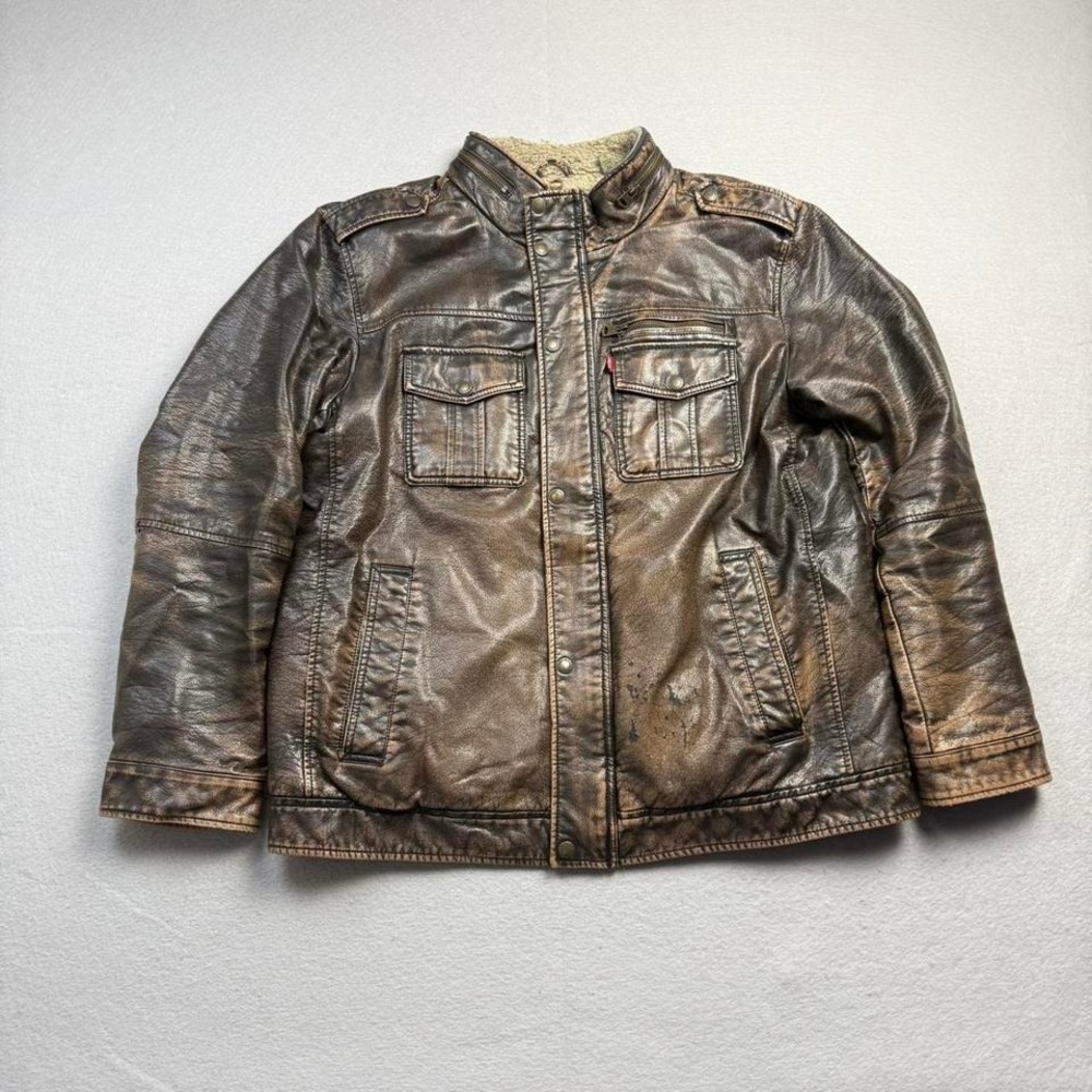 Vintage Levi's Sherpa Lined Distressed Faux Leather Jacket XL